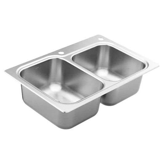 Lodi Steel 33" X 22" 18 Gauge Double Bowl Faucet and Sink Combination