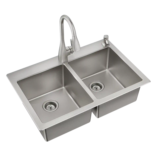 33" X 22" Steel 18 Gauge Double Bowl Dualmount Sink