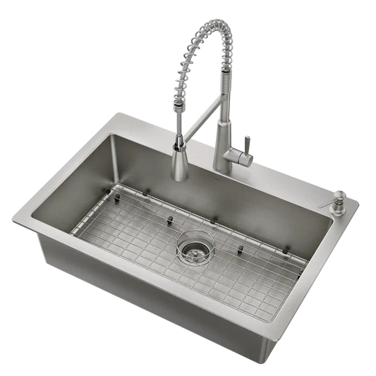 33" X 22" Stainless Steel 18 Gauge Single Bowl Dualmount Sink and Faucet Combination
