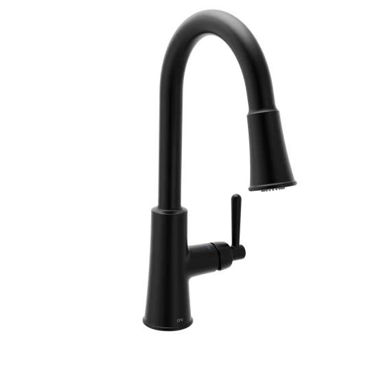 Ember Matte black one-handle high arc pulldown kitchen faucet