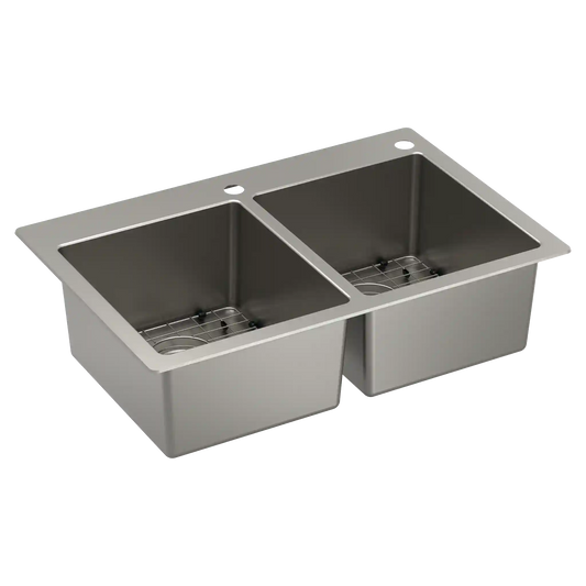 Prep 33" Steel Dual Mount Double Bowl Sink