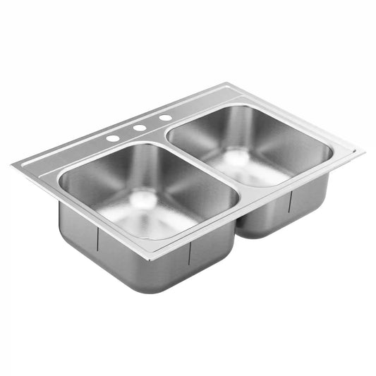1800 Series 33"x22" 18 Gauge Double Bowl Drop In Sink