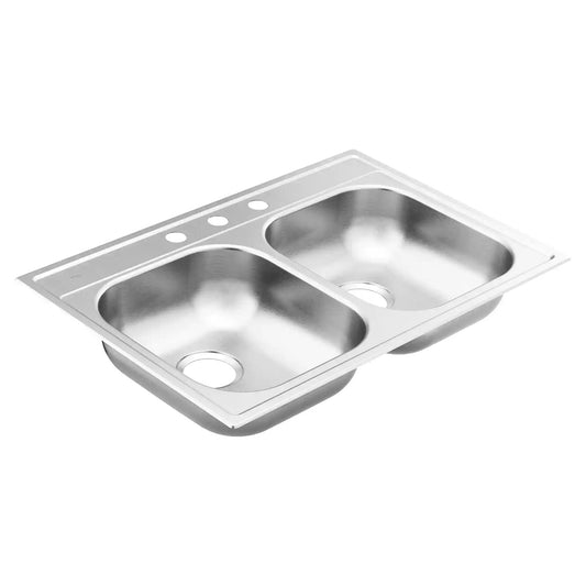 2000 Series 33"x22" Steel 20 Gauge Double Bowl Drop In Sink
