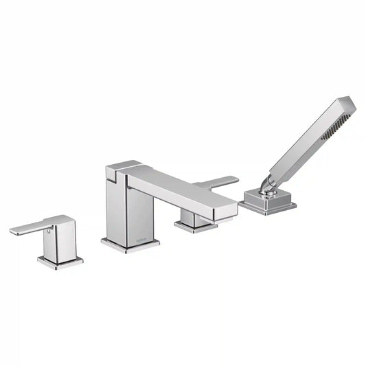 90 Degree Two-Handle High Arc Roman Tub Faucet Includes Hand Shower