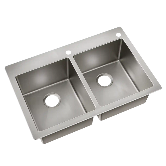 33" X 22" Steel 18 Gauge Double Bowl Dualmount Sink