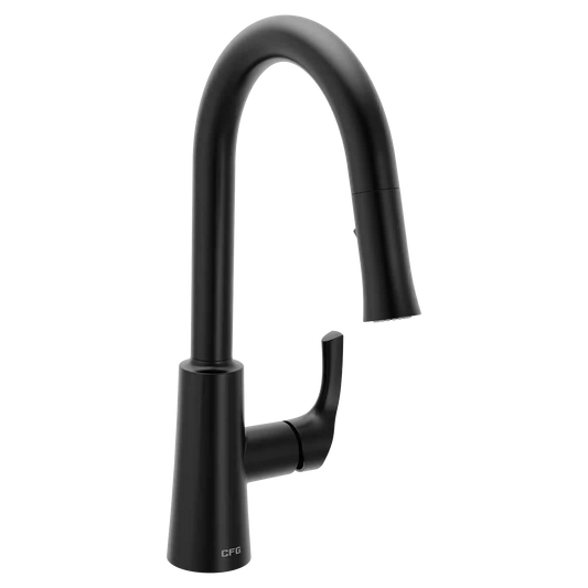 Ash Matte black one-handle high arc pulldown kitchen faucet