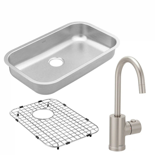 Kitchen Sink Bundle - Single Bowl Sink, Drain Grid, and Hot Water Dispenser