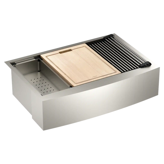 Luxe Chef 33" Workstation Steel Undermount Apron Front Single Bowl Sink with Accessories