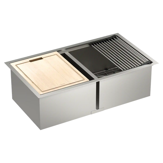 Luxe Chef 33" Workstation Steel Undermount Double Bowl Sink with Accessories