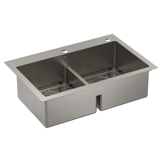 Prep 33" Steel Dual Mount Double Bowl Sink