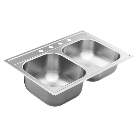 2000 Series 33"x22" Steel 20 Gauge Double Bowl Drop In Sink