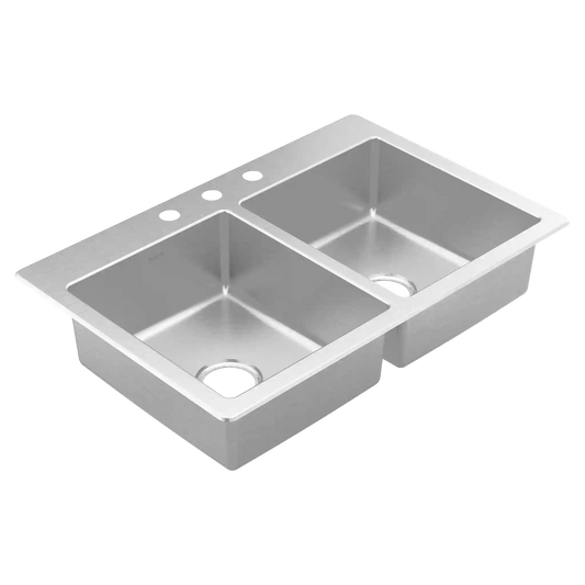 Prep 33" Steel Drop-In Double Bowl Sink