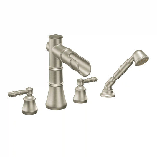 Bamboo Two-Handle Open Waterway Roman Tub Faucet Includes Hand Shower